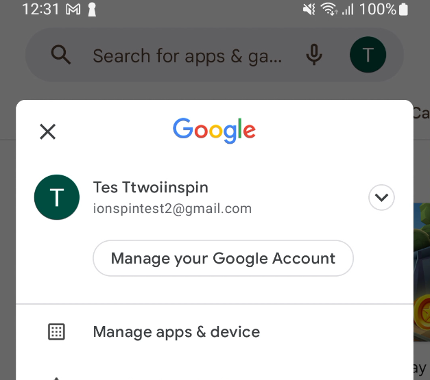 Screenshot of a Google Play Store with the account email shown