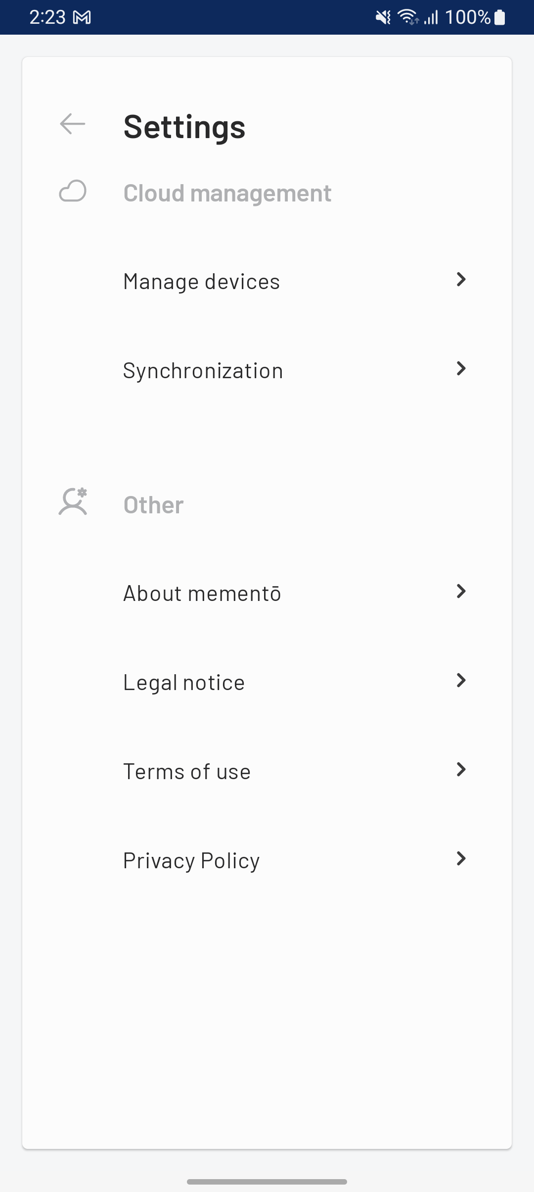 Screenshot of settings screen on android phone